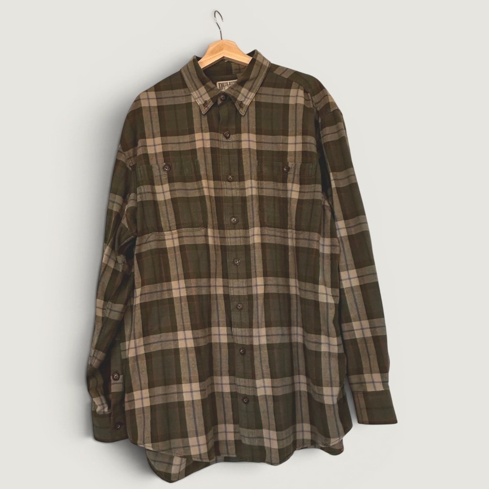 Duluth Trading Tall Flannel Shirt Men's Size XL Green Brown Plaid Heavyweight